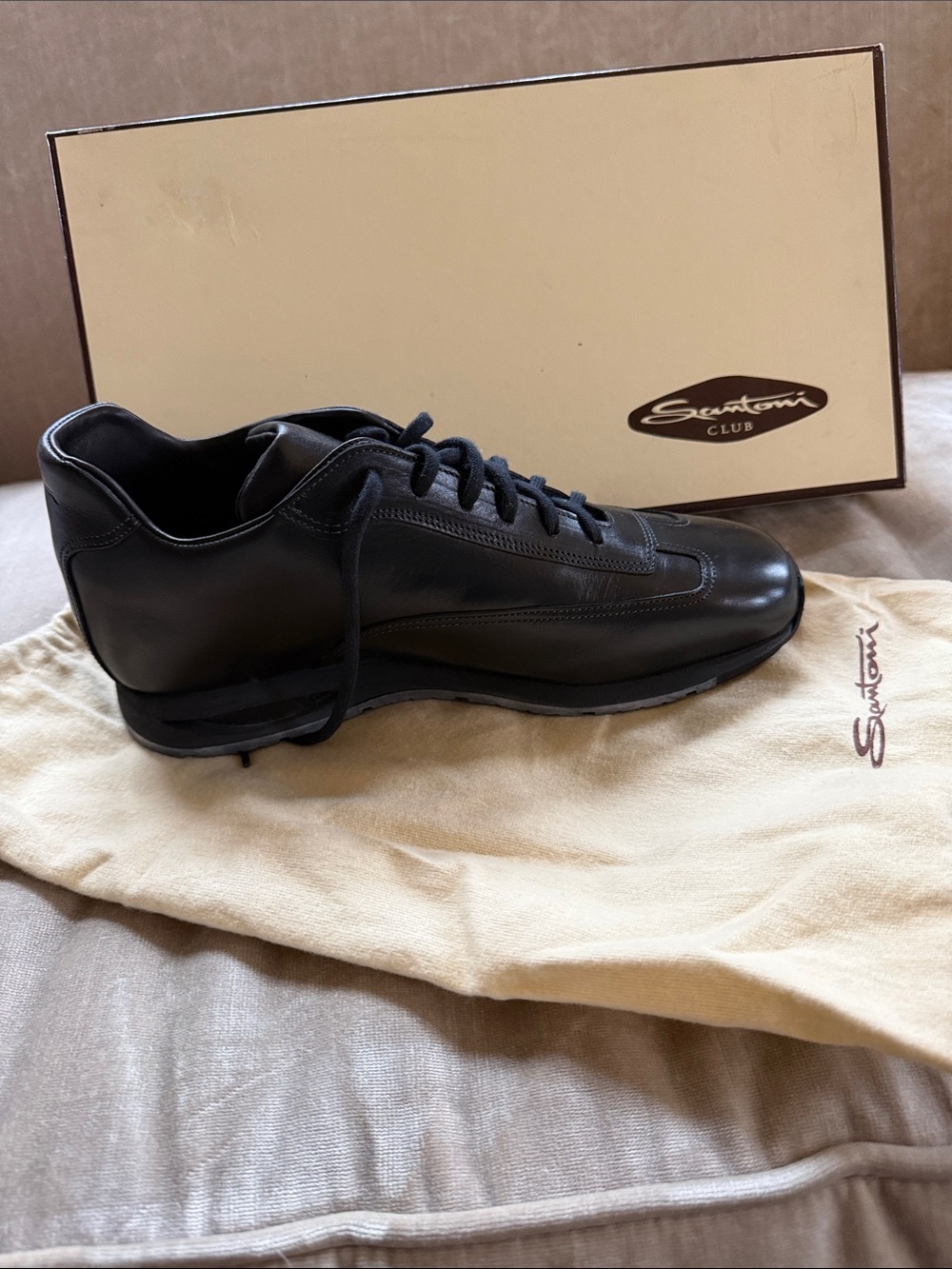 Santoni Men's Black Leather Lace-Up Sneaker